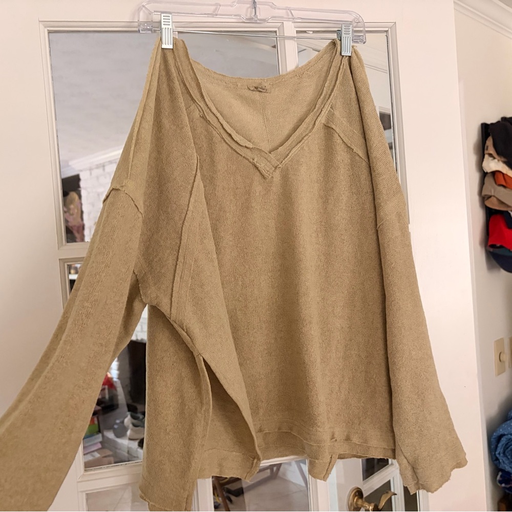 POL Loose V‑Neck Women’s Sweater in Sage/Grey